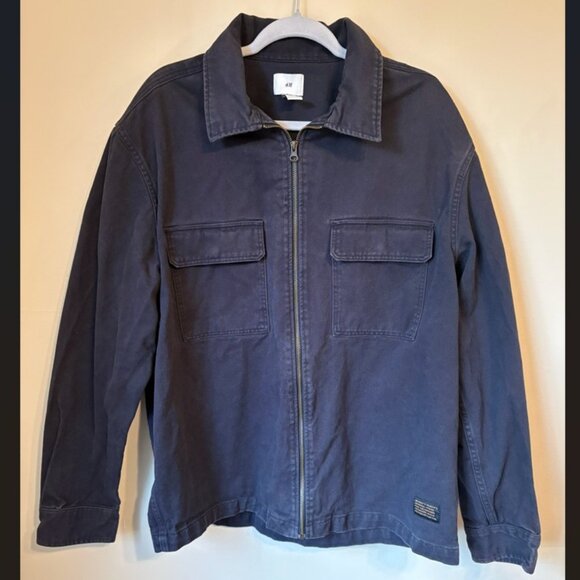 H&M Navy Blue Zip-Up Utility Jacket Men's Size XL - Picture 1 of 5